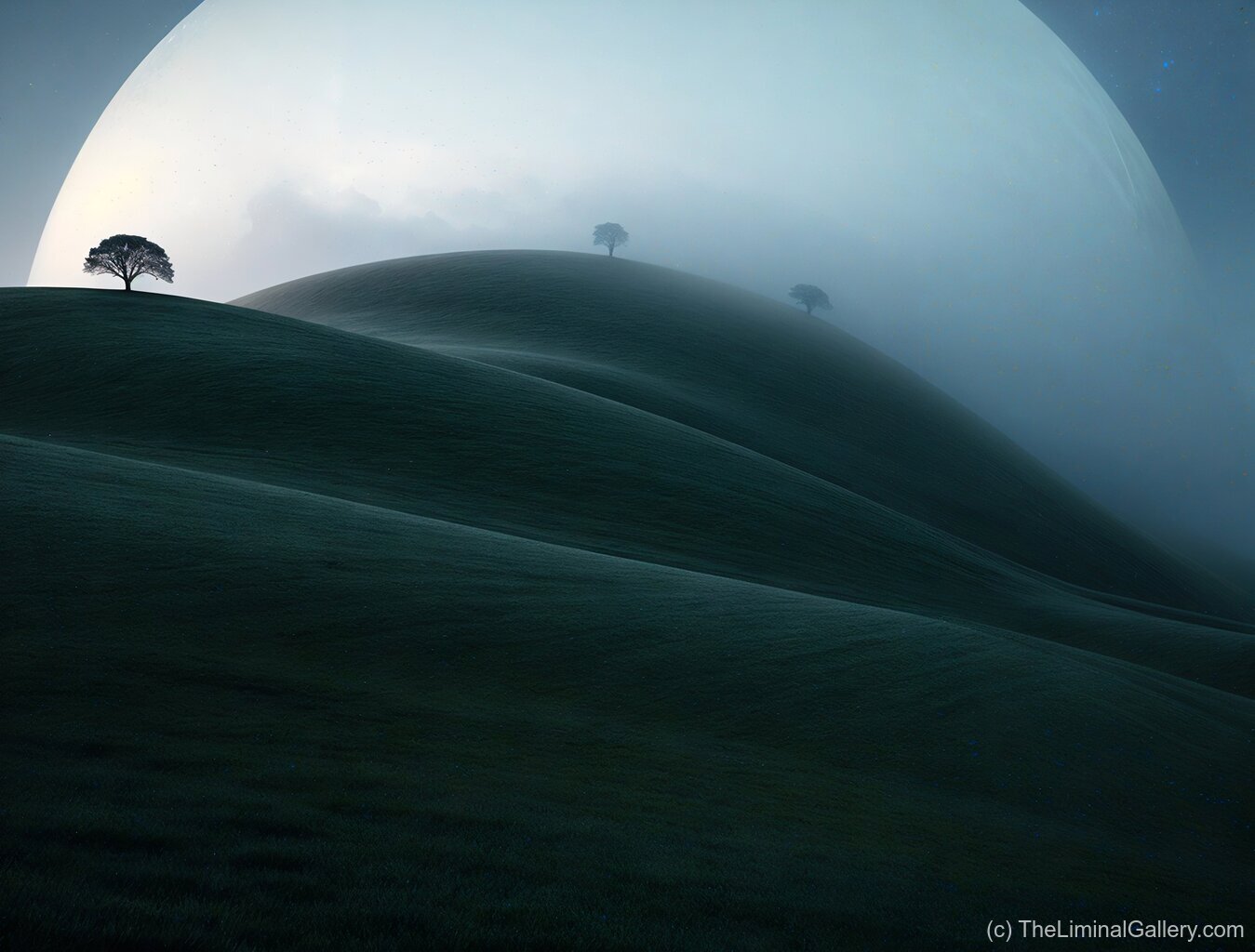 A tranquil alien landscape unfolding beneath a surreal sky, where dreams and mystery collide.